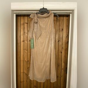 Womens sleeveless gold shimmer mock neck dress